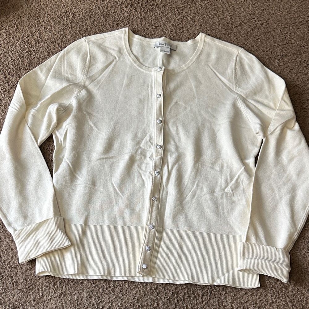 White House Black Market Ivory Button-Up Cardigan